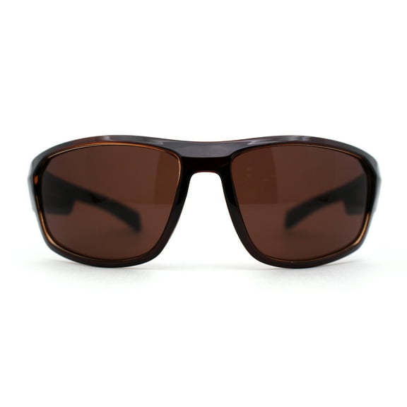 90s Classic Wrap Biker Style Driving HD Lens Plastic Sunglasses All Brown