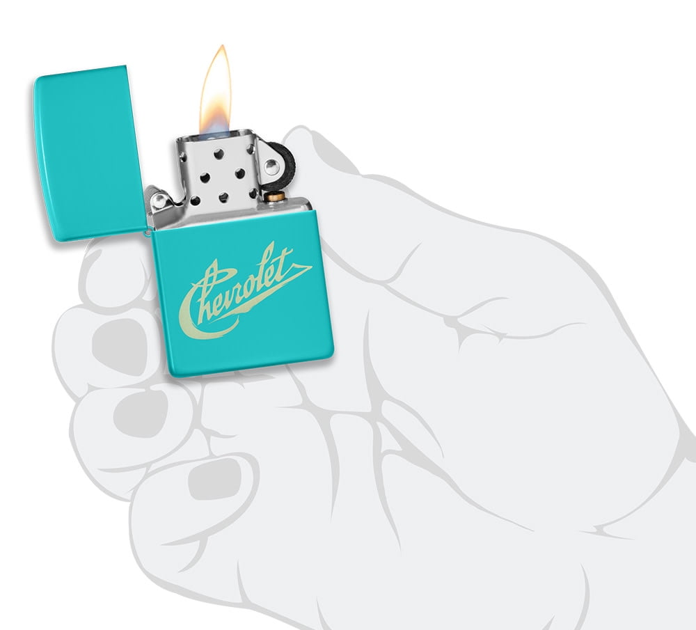 Zippo Chevy Script Logo Flat Turquoise Pocket Lighter