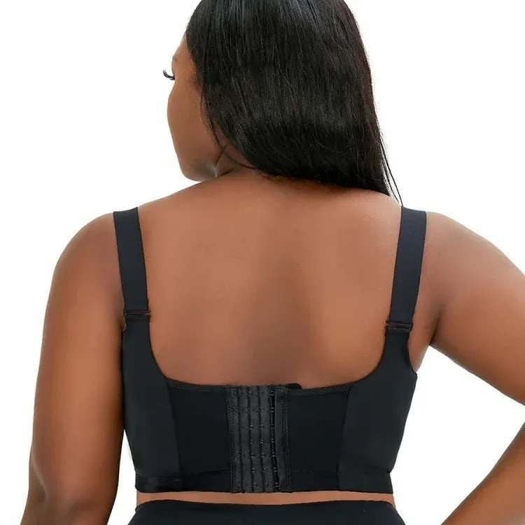 Plus-Size Shaping & Lifting Bra — Seamless, Underwire Lingerie: Push-Up, Anti-Sagging, Sports-Style, Back-Beautifying, Deep V-Neck Bra — Black