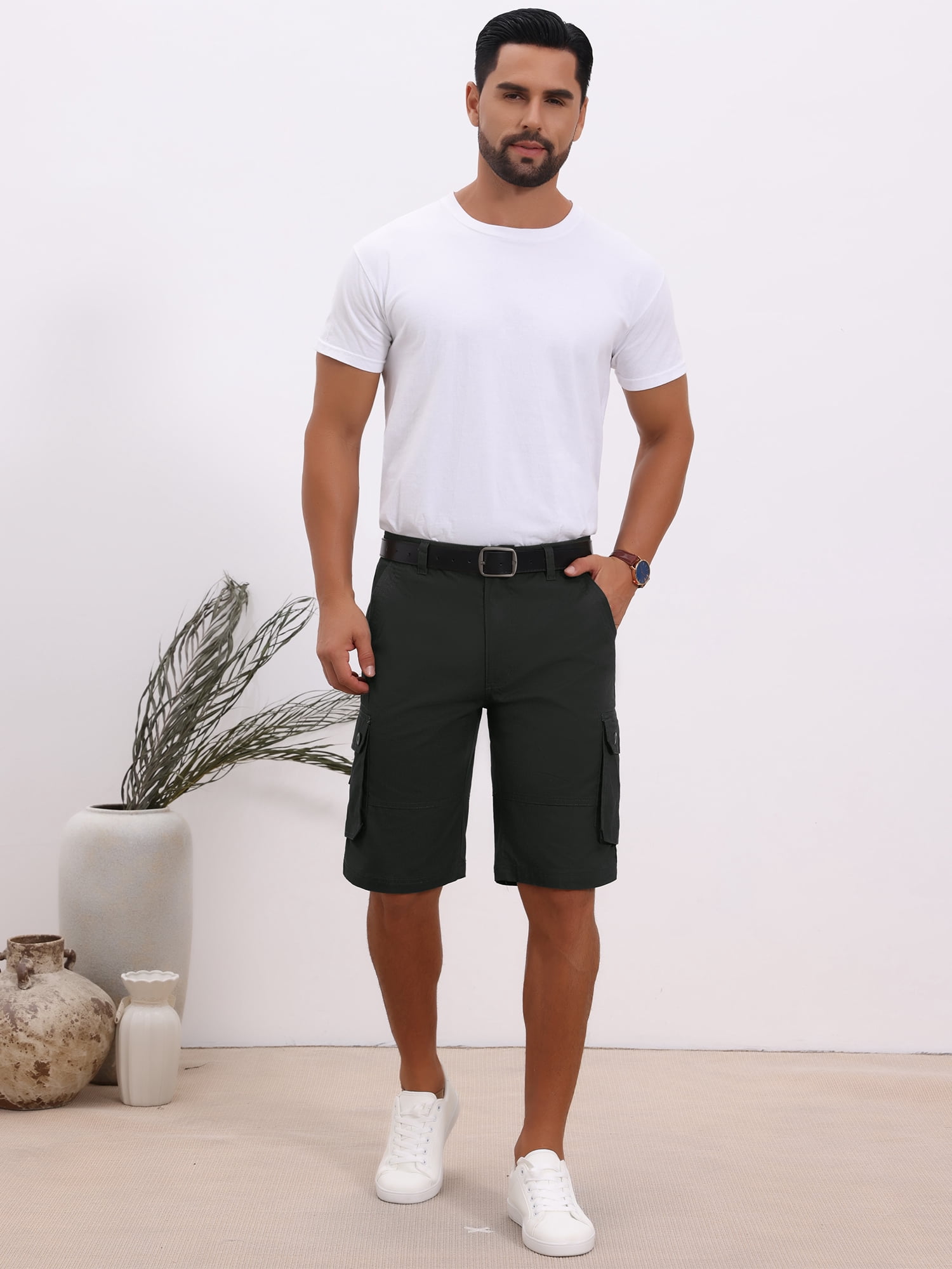 DARING DIVA Men's Short Pants Cotton Casual Camping Fishing Cargo Shorts 36 Black