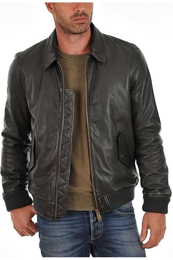New Mens Leather Black Bomber Jacket Slim Fit Biker Motorcycle Genuine Leather A332