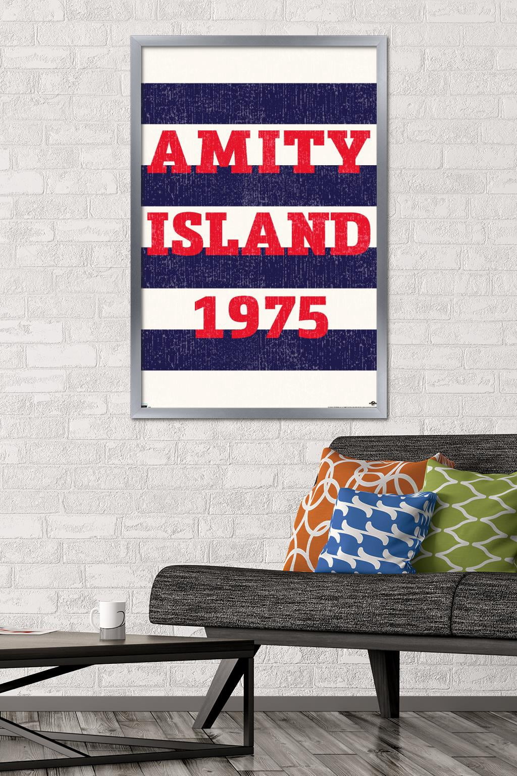 Jaws - Amity Island 1975 Wall Poster, 22.375" x 34", Framed