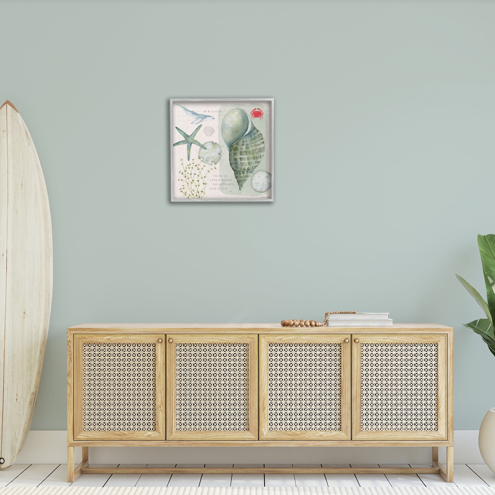 Stupell Industries Sea Shell Inspirational Collage Inspirational Painting Gray Framed Art Print Wall Art, 24 x 24