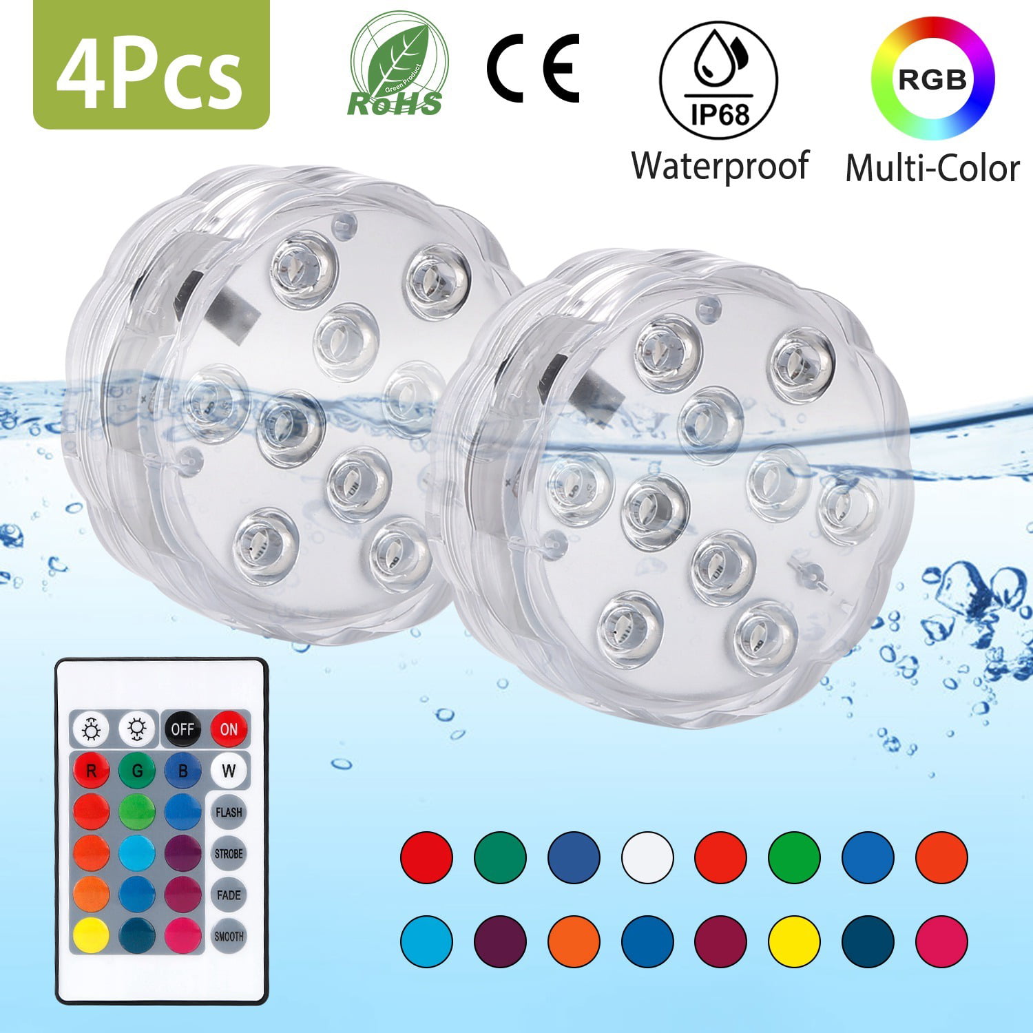 Remote 5050 RGB Multi Color Changing LED Lights Underwater IP68 Waterproof Lamp 