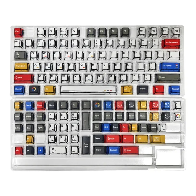 Comic Style Colorful Mixed Light Keycaps Original Factory Height 136 Keys Set Classic Minimalist Style Machine Keycap Decoration