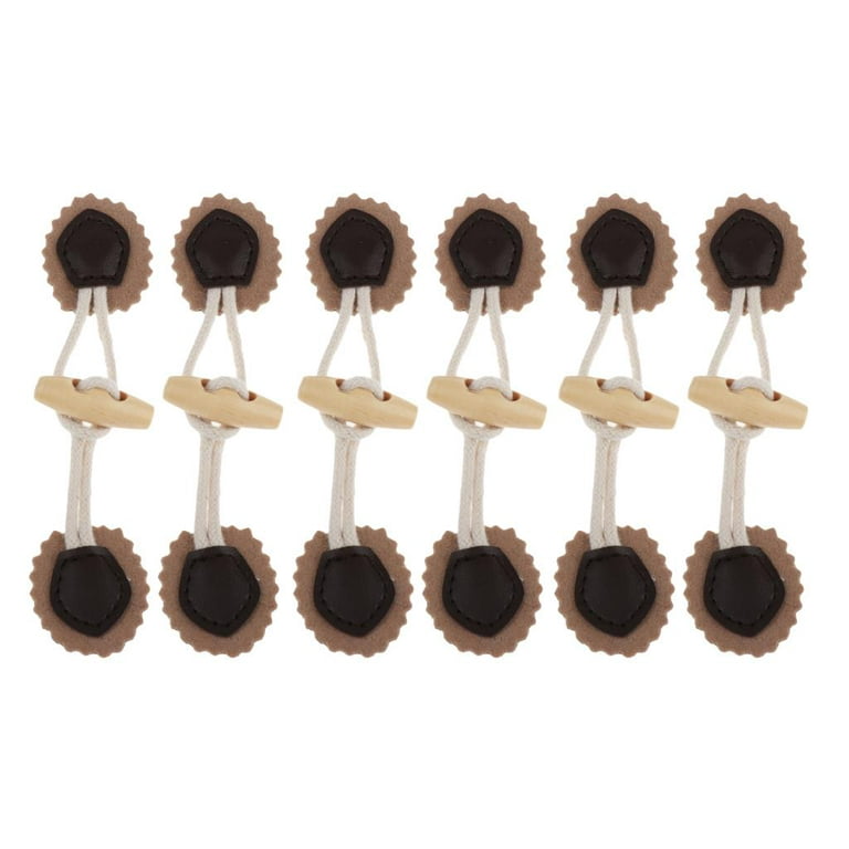 Horn Wooden Toggle Buttons with PU Set of 6 Pairs Coat Jacket Clothing  Accessory-Camel