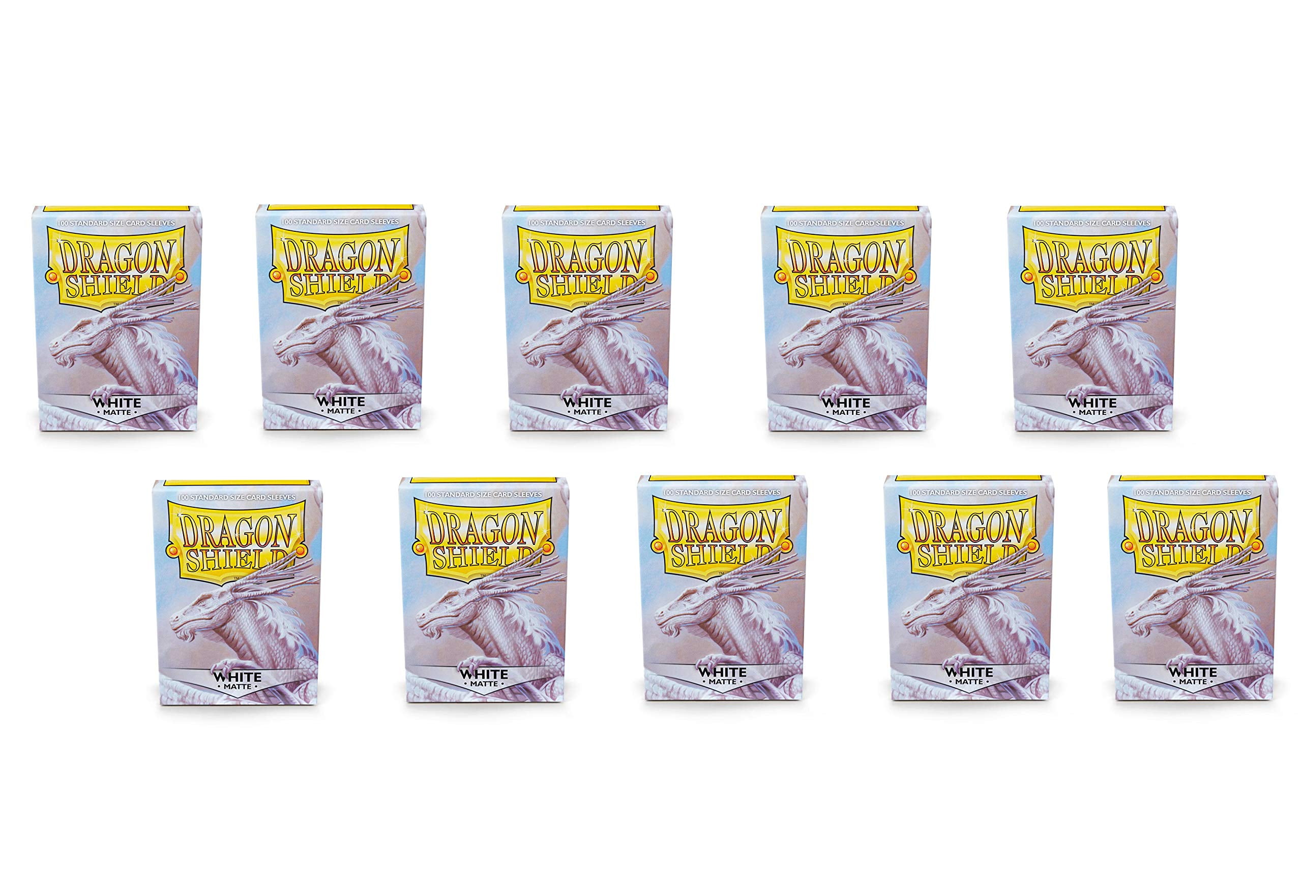 10 Packs Dragon Shield Matte White Standard Size 100 ct Card Sleeves Display Case