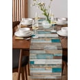 thumbnail image 4 of ERUNPONLY Turquoise Brown Table Runner - 70 Inch Long Vintage Country Ombre Wooden Grain Cotton and Linen Blended Dress Scarves Farmhouse Table Runner for Kitchen Dining, Coffee Table, 13"x70", 4 of 8