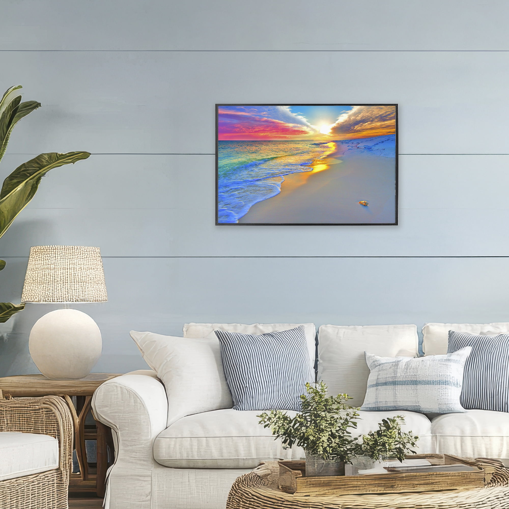 Stupell Industries Prismatic Rainbow Sunset Beach Black Framed Giclee Art, design by Eszra Tanner