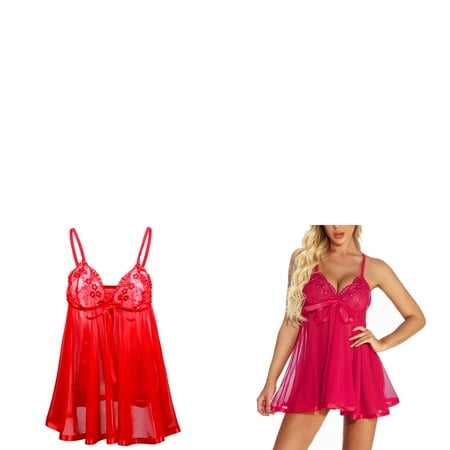 Wijhcboe 2 Pack Sexy plus Size for Women Sexy Plus Size Lingerie Lace Sexy Eve for Women Bow Nightwear Sleepwear Pajamas plus Size Sexy Shirt Nightwear Sheer Bras for Women Sexy Front Closu