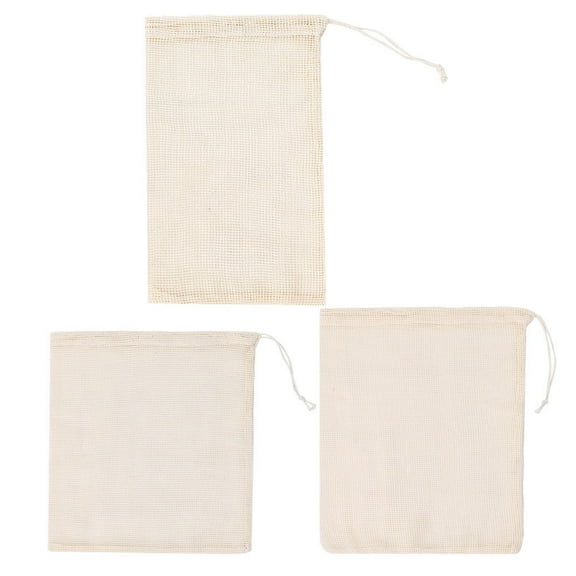 Drawstring Cotton Mesh Bag Reusable Produce Bags Kitchen Vegetable 3 Pcs Storage Fruit House and Organization Shopping