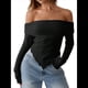 thumbnail image 1 of Camiseta Asimétrica Ajustada de Larga con Hombros Descubiertos Y2K para Mujer Negro M, 1 of 10