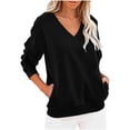 thumbnail image 3 of Womens Sweatshirt Sawvnm Women's Fashionable Casual Long-sleeved Pocket V-neck Capless Sweater Top Black XXL, 3 of 7