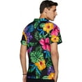thumbnail image 2 of Stylore Men's Hawaiian Shirt Short-Sleeve Button-Down Bright Big Hibiscus Black Medium, 2 of 6