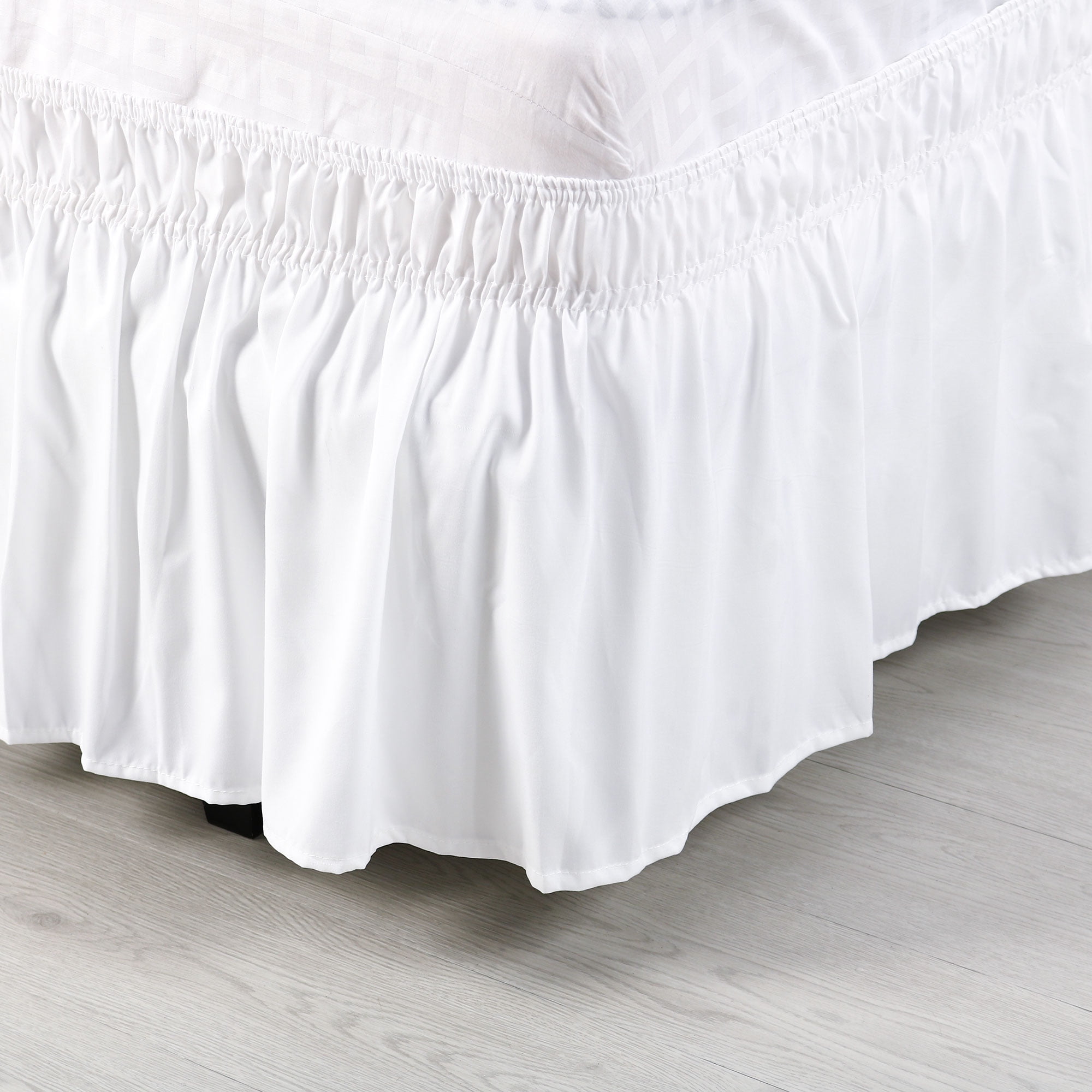 PiccoCasa Bed Skirt Polyester Elastic Wrap Around Dust Ruffle, Queen Snow White