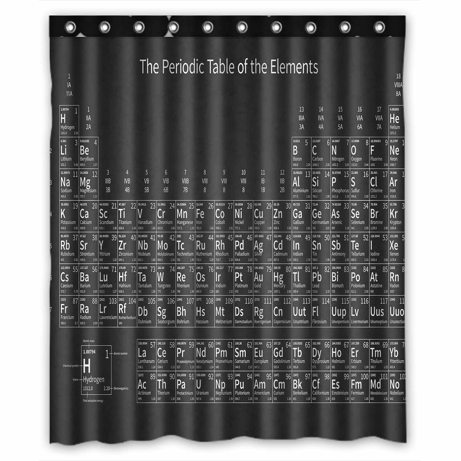 Periodic Table of Element Waterproof Fabric Shower Curtain &Mat &Hooks 60/72/79" 