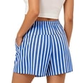 thumbnail image 4 of cocolona Womens Summer Casual High Waist Striped Beach Shorts Elastic Waist Straight Wide Leg Vacation Shorts with Pockets, 4 of 5