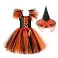 thumbnail image 2 of Girls Halloween Mesh Dress Costume Set With Matching Witch Hat, Two-Piece Outfit For Dance Recitals, Stage Performances, Dress-Up Parties, School Events And Themed Photo Sessions, 2 of 8