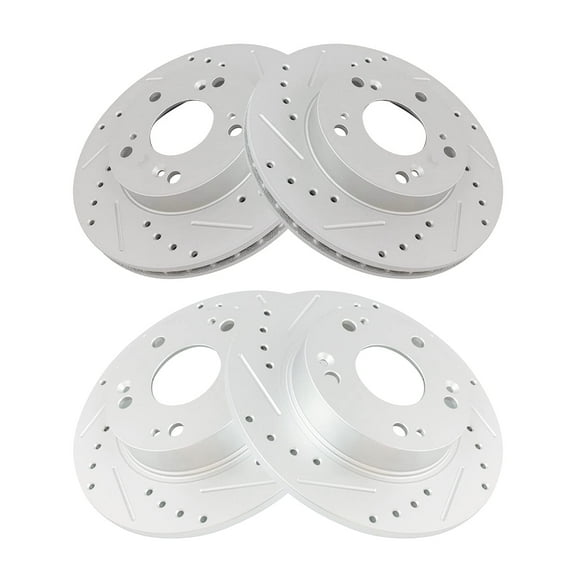 TRQ Front and Rear Performance Brake Rotors Set Premium G-Coated Cross Drilled & Slotted Fits Select 2006-2011 Honda Civic