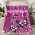 thumbnail image 2 of Manfei Kawaii Butterflies Twin Sheet Sets,Pink Sequin Print Twin Fitted Sheet,Sliver Diamond Flat Sheet For Girls Boys,Ultra Soft Home Decor,3 Pieces, 2 of 7