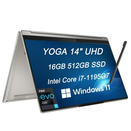 2022 Lenovo Yoga 9i 14" UHD 4K 500 Nits 2-in-1 Touchscreen (Intel 4-Core i7-1195G7, 16GB LPDDR4x RAM, 512GB PCle SSD, Webcam, Active Stylus), Business Laptop, Backlit, Thunderbolt 4, Windows 11 Home