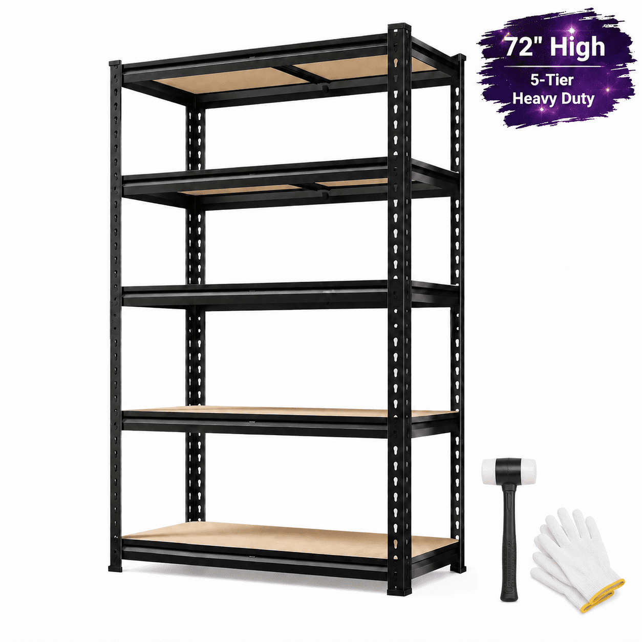 ZEUKMXOO 5-Tier Heavy Duty Garage Shelving, 72"H x 35.5"W x 16.5"D Storage Rack, 385lbs per Shelf, Adjustable Metal Shelves with MDF, Tool-Free Assembly