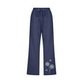 thumbnail image 4 of up to 60% off Gifts Usmixi Womens Plus Size Cotton Linen Pants Casual Elastic Waist Drawstring Pocket Cropped Trousers Fashion Dandelion Print Straight Pocket 3/4 Pants Navy l, 4 of 5