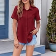 thumbnail image 5 of Breezora Womens V Neck Short Sleeve Blouse Relaxed Fit Casual Work Shirt Breathable Comfortable Summer Office Tops XXL Size Red, 5 of 9