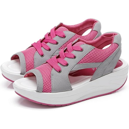 Contrast Paneled Cutout Lace-Up Muffin Sandals - Sandals for Women Summer Peep Toe Sandals Shoes Wedges