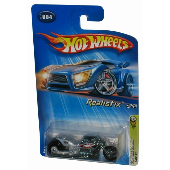 Hot Wheels Realistix 4/20 (2005) First Editions Airy 8 Silver Toy Motorcycle Bike #004