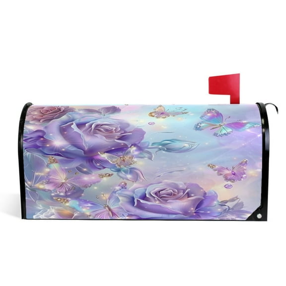 Ryvnso Mailbox Cover Purple Flower Butterfly Magnetic Mailbox Wrap Standard Size 21x18 Inch
