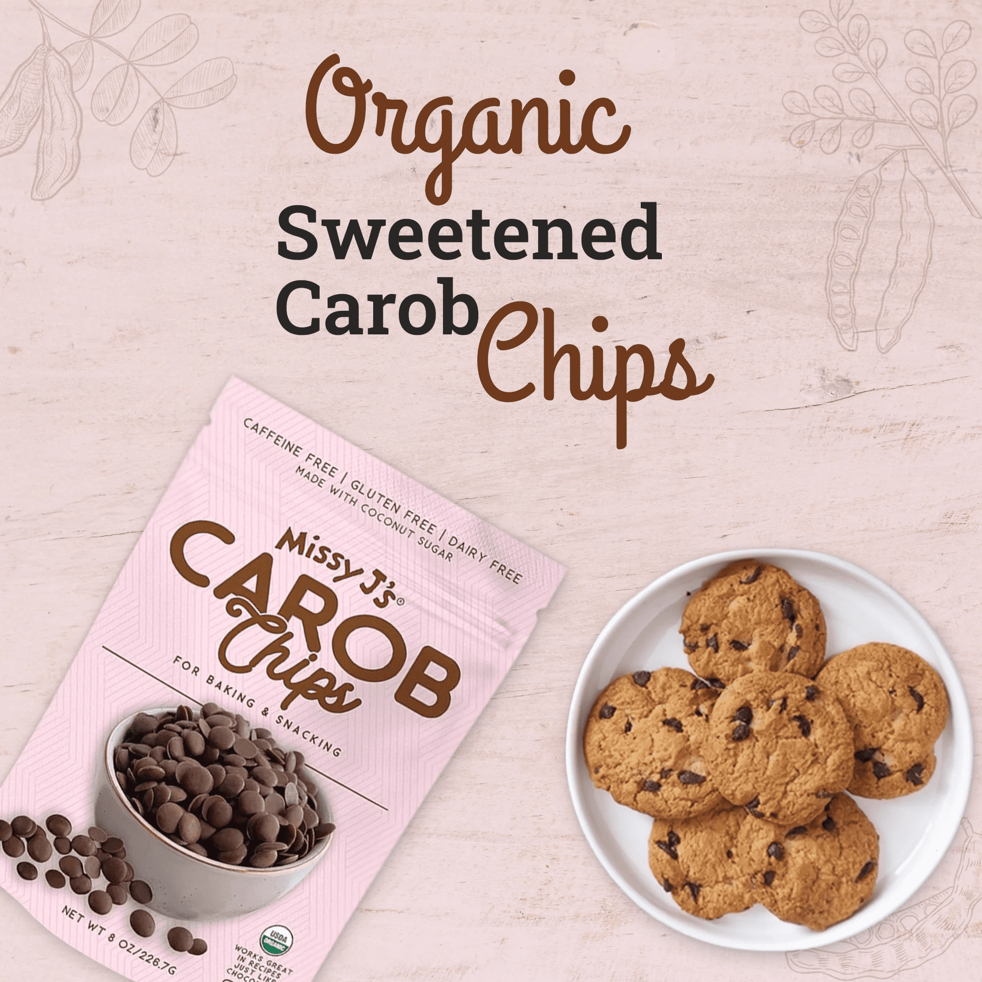 Missy J’s Organic Carob Chips Made with Coconut Sugar Healthy Snacks 8 oz 3 Pack
