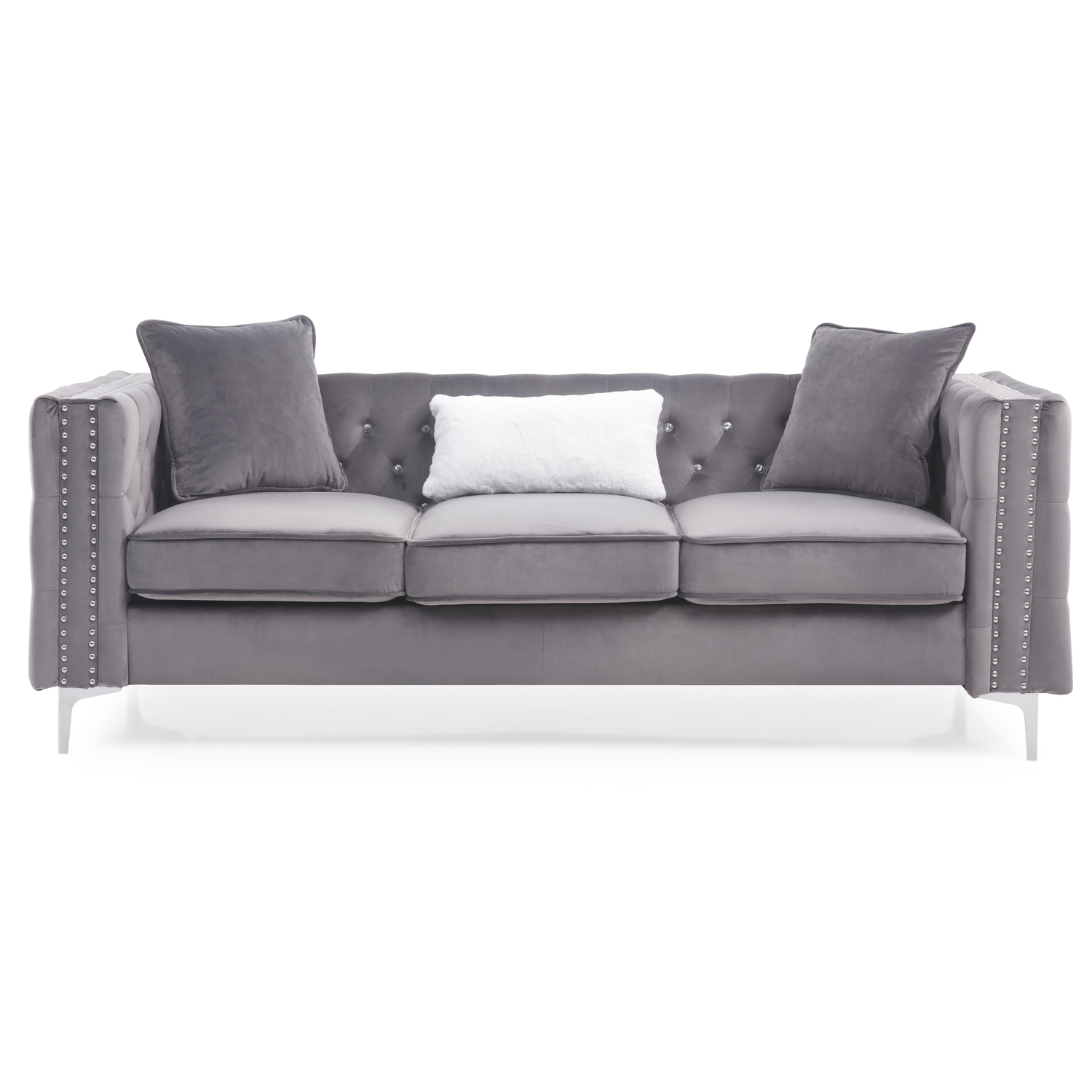 Glory Furniture Paige Velvet Sofa in Gray