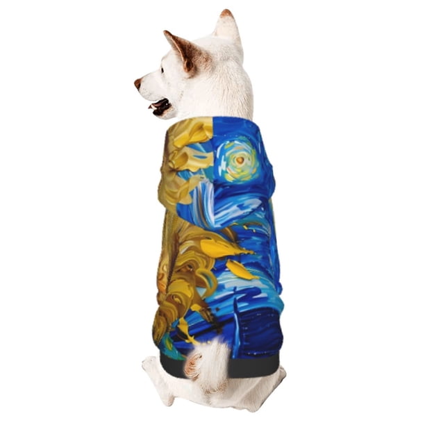 Fotbe Whimsical Sunflowers Night Sky Sudadera con Estampado para Perros Pequeños – Suéter con Capucha para Mascotas, Tela Suave de Forro Polar con Bolsillo-Large