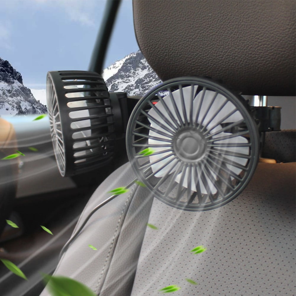 sailesiti Car USB Fan Rechargeable Fan Rear Pillow Portable High Wind Power Chair Back Dual Head Fan Quiet Office Camping Outdoor 12v