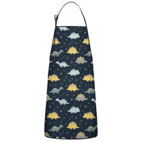 DarkBlue Cartoon Dinosaurs Yellow Triangles Apron-Garden Aprons for Women with Pockets-Cotton Linen Waterproof Kitchen Cooking Gardening Aprons Adjustable for Kitchen,Cooking,BBQ and Salon 33x27 Inch