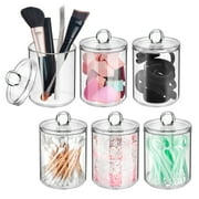 WeGuard 4 Pack Apothecary Jars for Bathroom - Qtip Holder Bathroom Canister Clear Plastic Acrylic Jar for Cotton Ball, Cotton Swab, Q-Tips, Cotton Rounds-Bathroom Accessories Jars