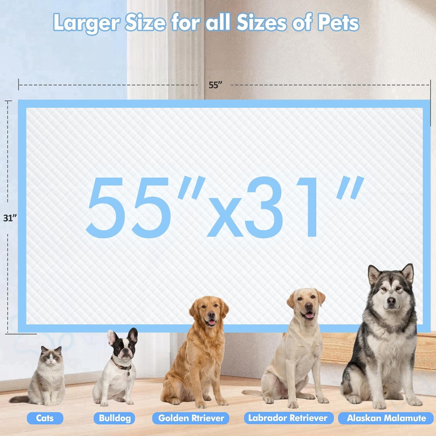 XXXL 40 Pack Extra Large Puppy Pads 31x55 Inch-7-Layer Thick Dog Training Pads with Quick-Dry Technology-Odor Control & Leak-Proof Disposable Wee Pads for Ideal for Potty Training of Large Dogs &Pets
