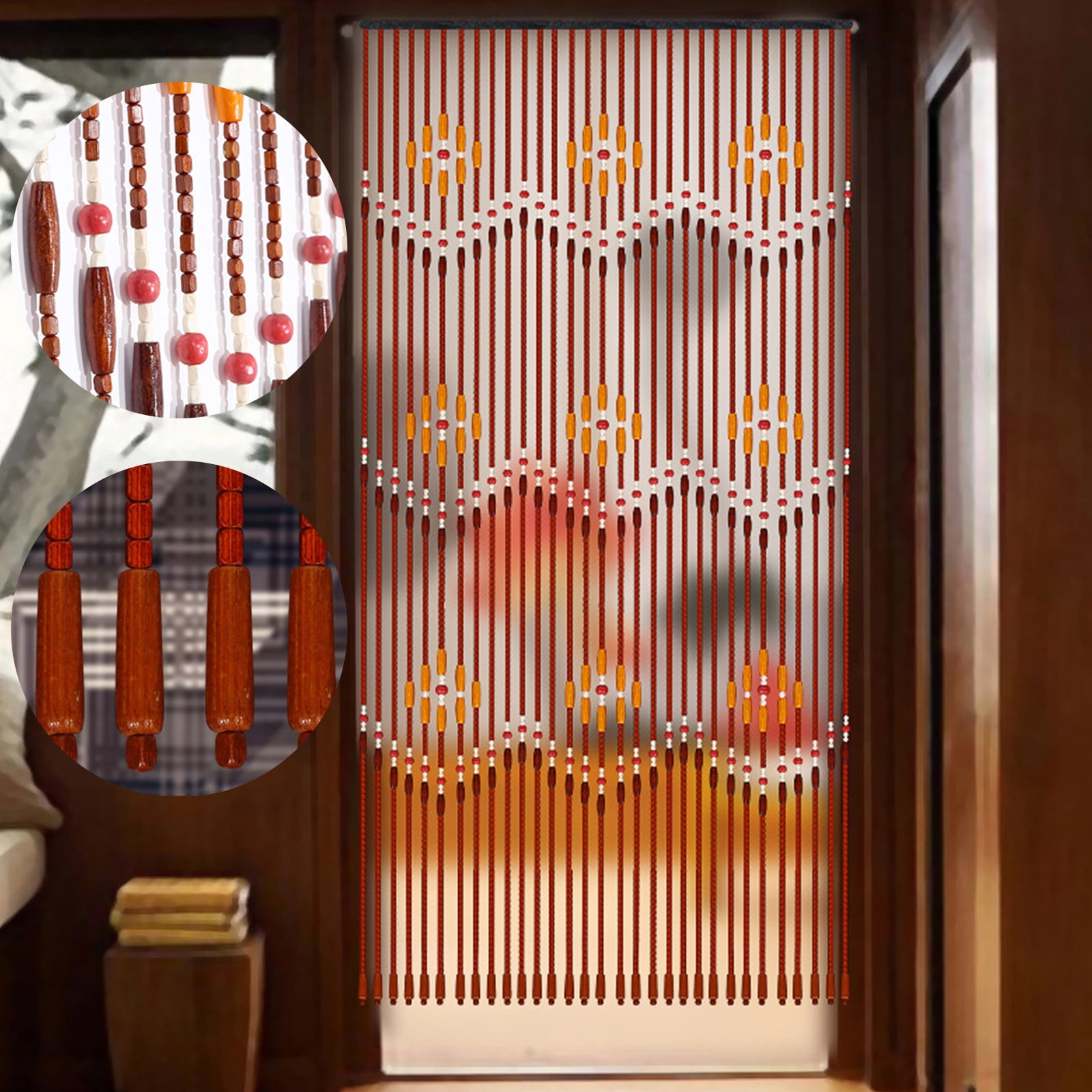 ANMINY Wooden Bead Door Curtain String Bohemian Bamboo Room Divider Home Decor 35x86in, Wave, 31 strands