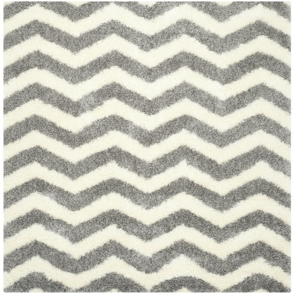 SAFAVIEH Montreal Caprice Zigzag Stripes Shag Area Rug, Ivory/Grey, 4' x 4' Square