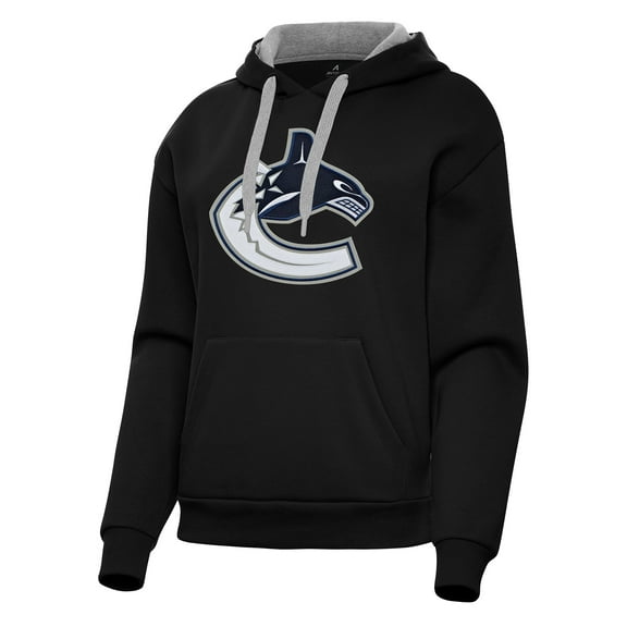Women's Antigua Black Vancouver Canucks Victory Pullover Hoodie