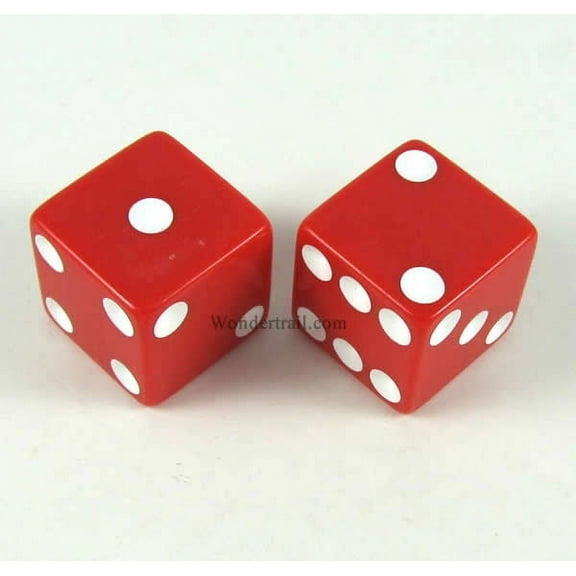 Red Opaque Dice with White Pips D6 25mm (1in) Pack of 2 Koplow Games