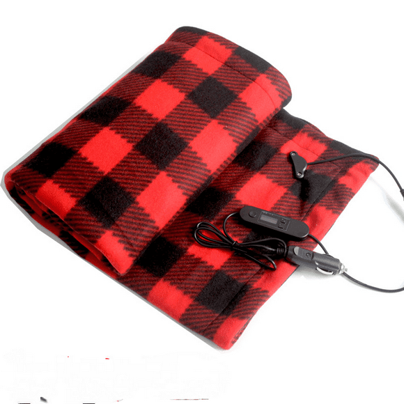Electric blanket, electric car blanket, heated fleece travel 12V chair washable car blanket 60x100 cm ， tile black and red