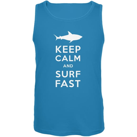 Shark Keep Calm and Surf Fast Turquoise Adult Tank Top - Medium