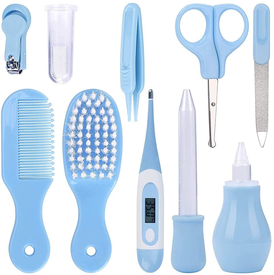JINGPENG 10 Pcs Baby Healthcare and Grooming Kit, Digital Thermometer Hair Comb Nail Clipper Nasal Aspirator Medical Dropper Tweezers