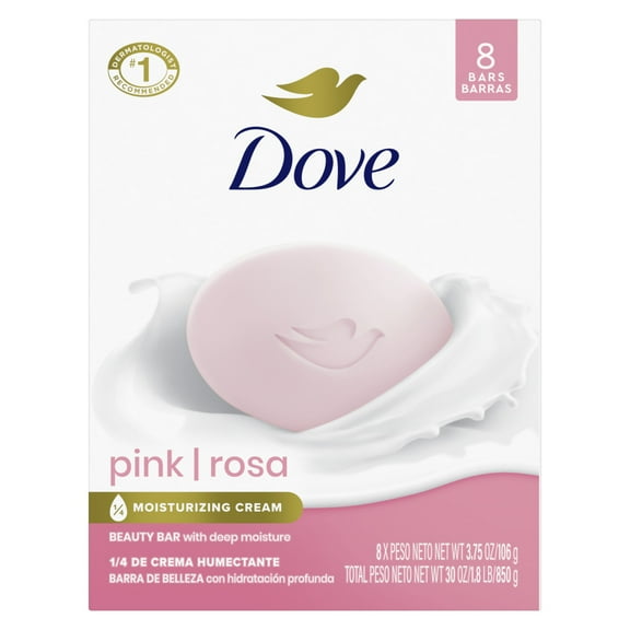 Dove Beauty Bar Women’s Bath Soap Pink Rosa Cleans & Moisturizes for Soft, Smooth Skin, 3.75 oz 8 Bars