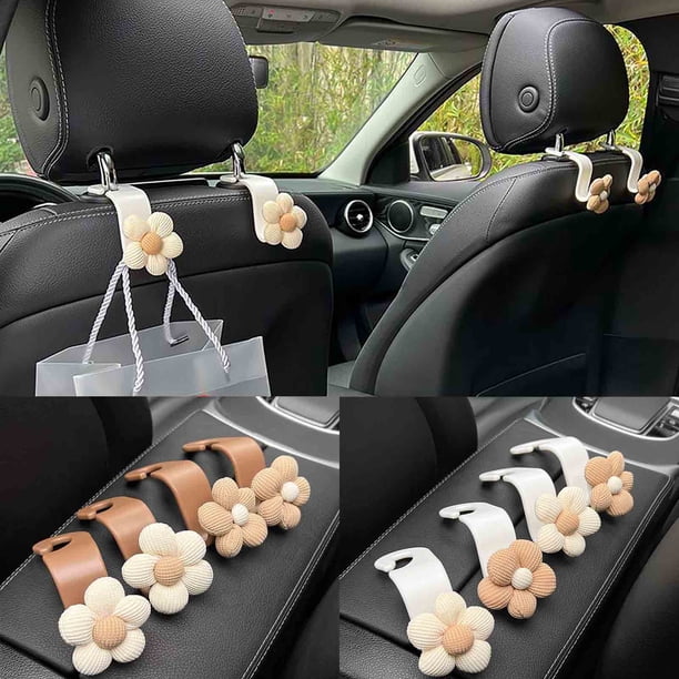 Ganchos para bolsos de coche para reposacabezas | Paquete de 4 Colgadores de bolsas de asiento de coche de flores lindas | Soporte de bolso de ajuste universal para la organización del automóvil