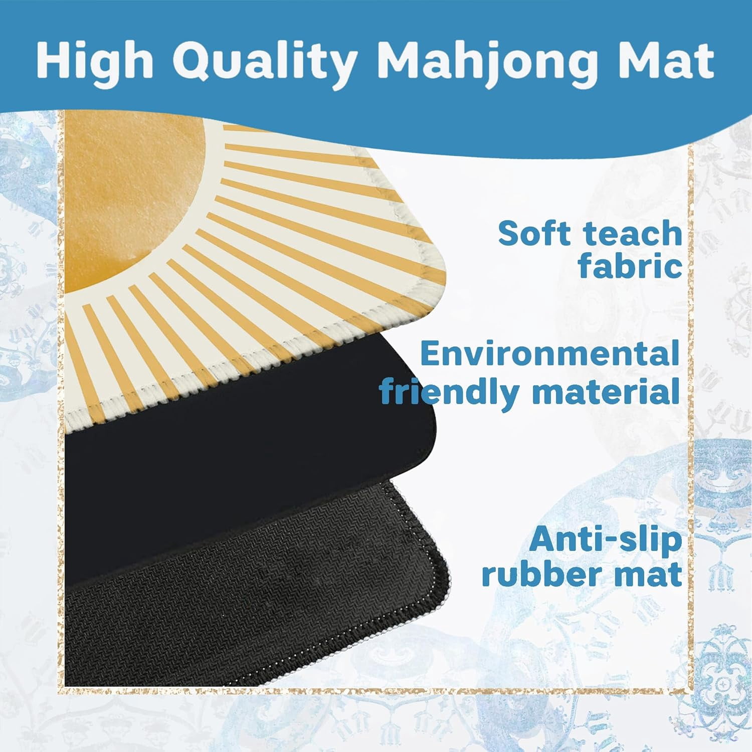 Boho Orange Sun Mahjong Mat for Table 31.5 X 31.5 in, Gifts for Mahjong Players, Watercolor Boho Sunrise Sunshine Anti-Slip Table Cover Tablecloth for Poker Board Card Tile Game Dominoes