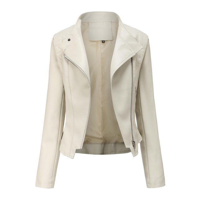 ZHAOCHENG Chaqueta de cuero genuino para mujer, de corte ajustado y corto, para primavera y otoño de 2024, chaqueta de motociclista ajustada de imitación PU.