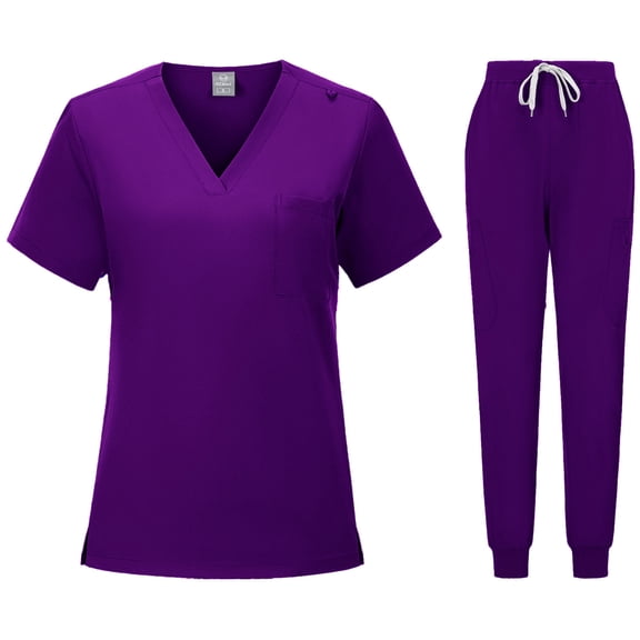 Nurse Uniform for Women 2 Piece Casual Solid Short Sleeve Tops and Long Pants Nurse's Workwear Separate Set